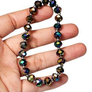 Vtg Stretch Bracelet Aurora Borealis Beads 3" Retro